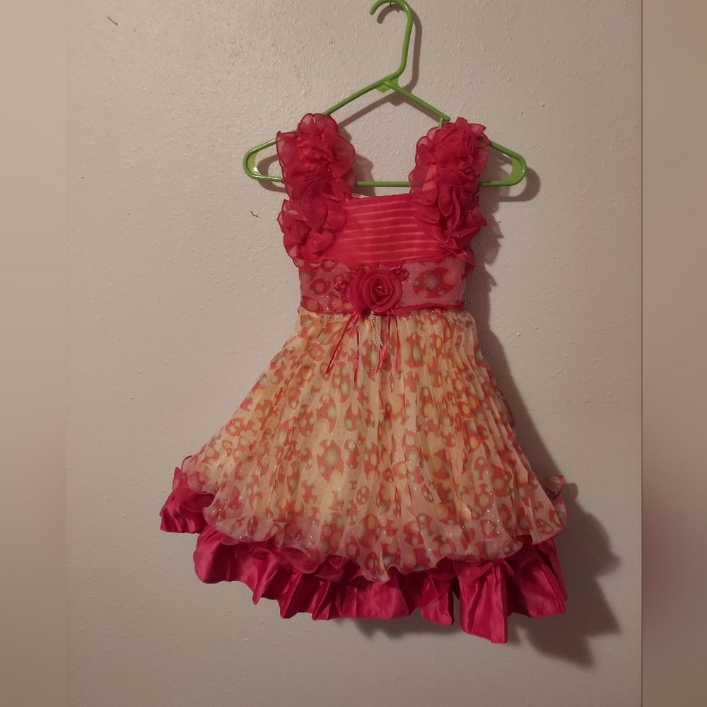 Charming Pink and Cream Floral Kids Dress
